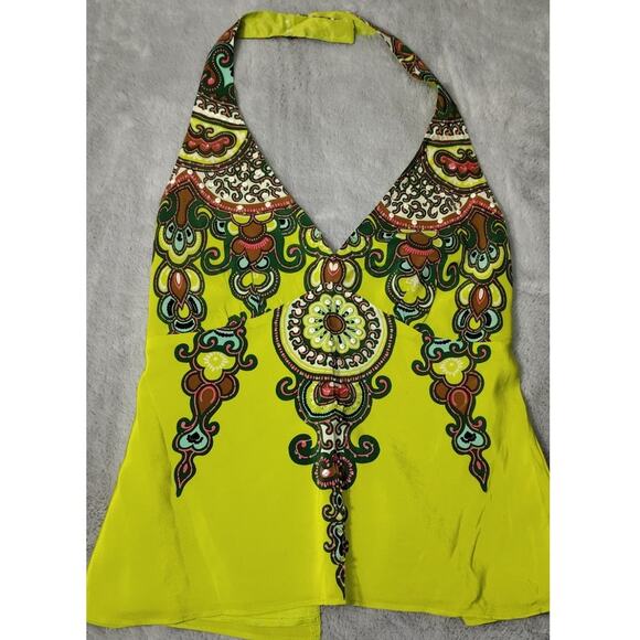 Nanette Lepore Shirt Womens Size 4 Vintage Silk Beaded Green Halter Top BOHO - Picture 8 of 8